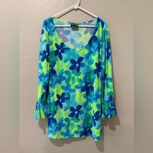 Underwraps A Cut Above Blue & Green Floral Long Sleeve Top
